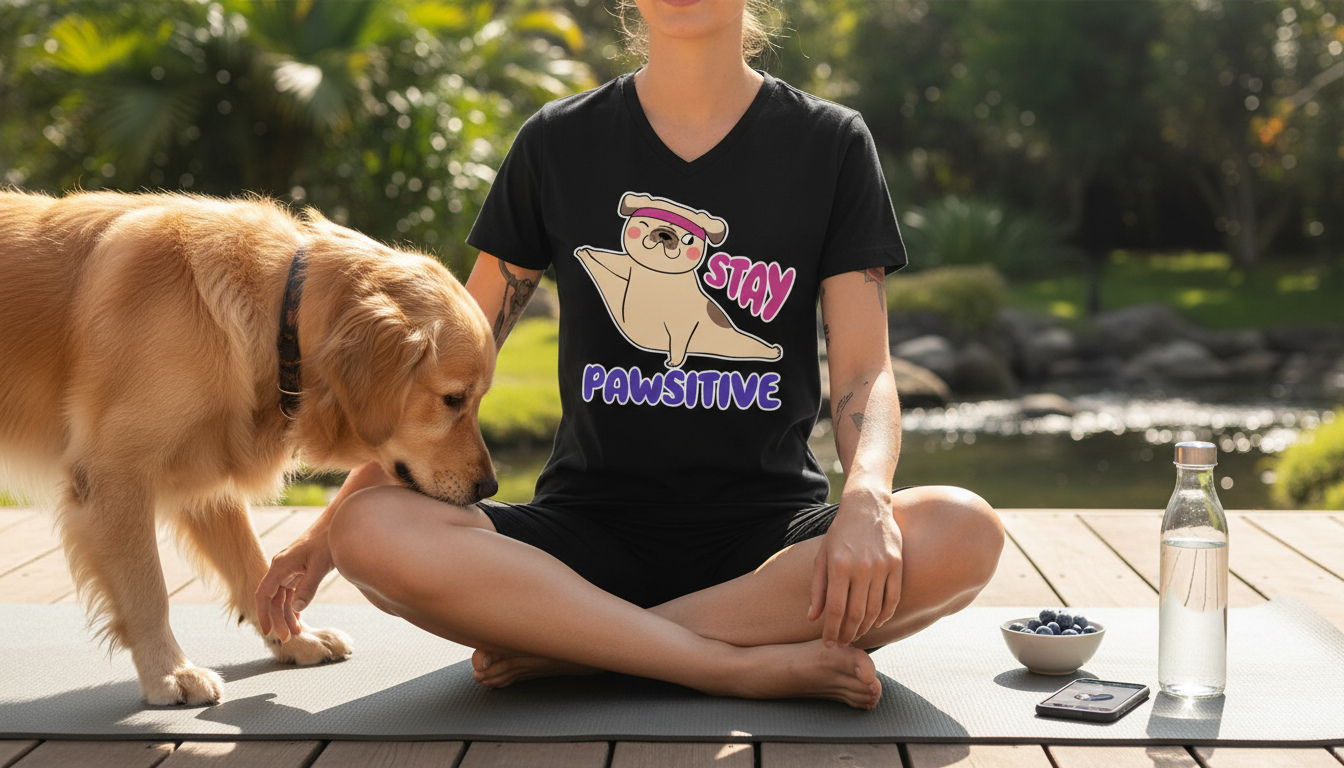 Stay Pawsitive V-Neck Tee for Yoga, Calm & Pet Lovers