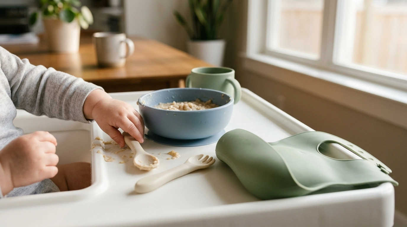 Baby Silicone Feeding Set: Suction Bowl, Cup, Bib & Utensils