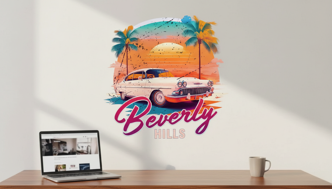 Beverly Hills Retro Car V-Neck Tee: Easy California Style