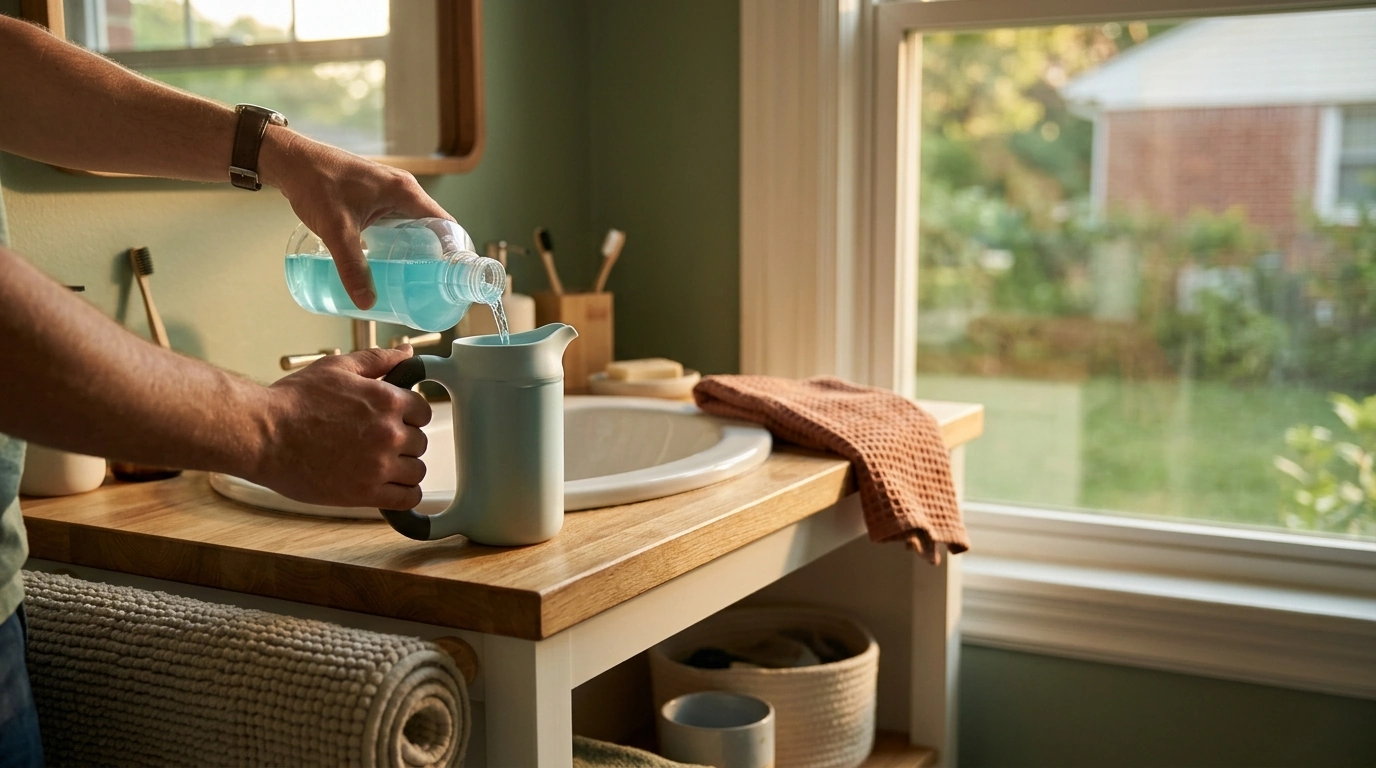 Use a Bike-Handle Mouthwash Cup Without Spilling