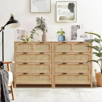 4-Drawer Rattan Dresser Set: Bedroom & Entryway Storage